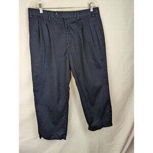 T Harris London Mens Slacks Pants 34 x 25 Dark Blue 100% Cotton Pleated